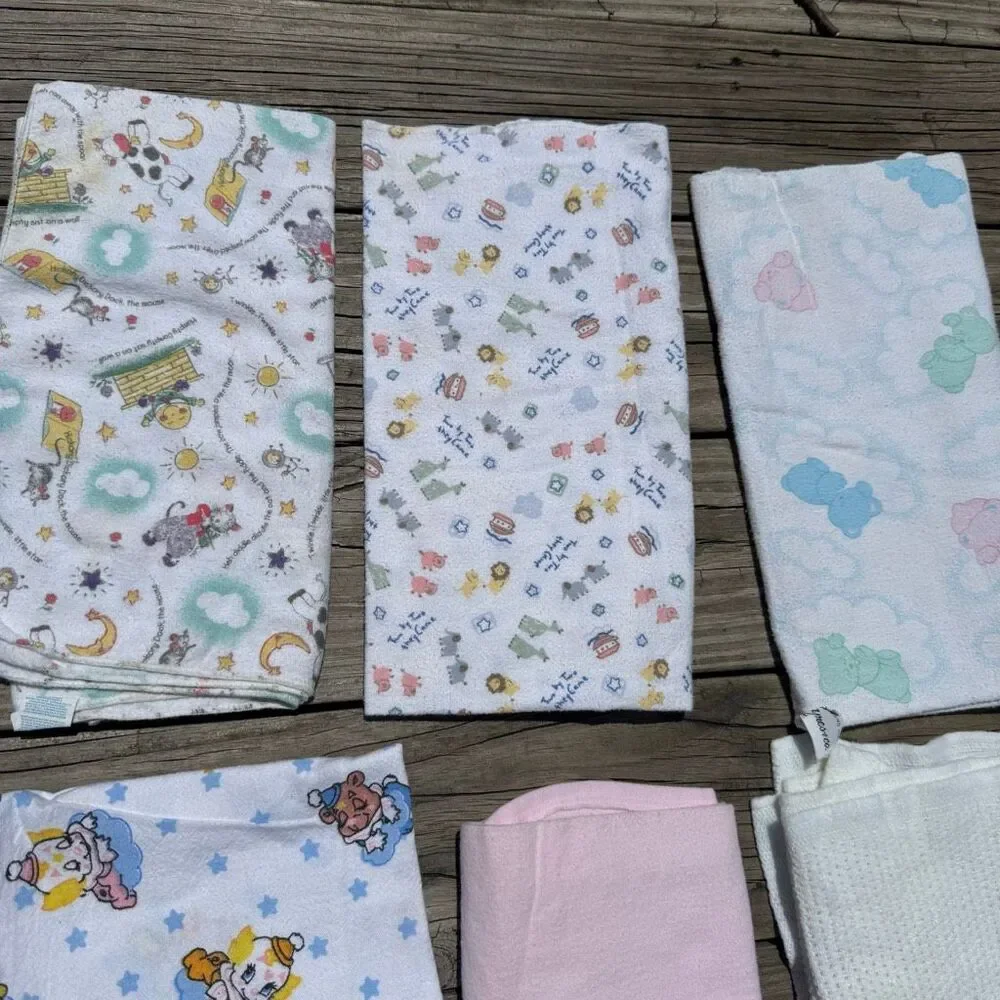 Vintage Baby Blanket Lot 11 Receiving Swaddle Crib Blanket Nursery Mixed Prints